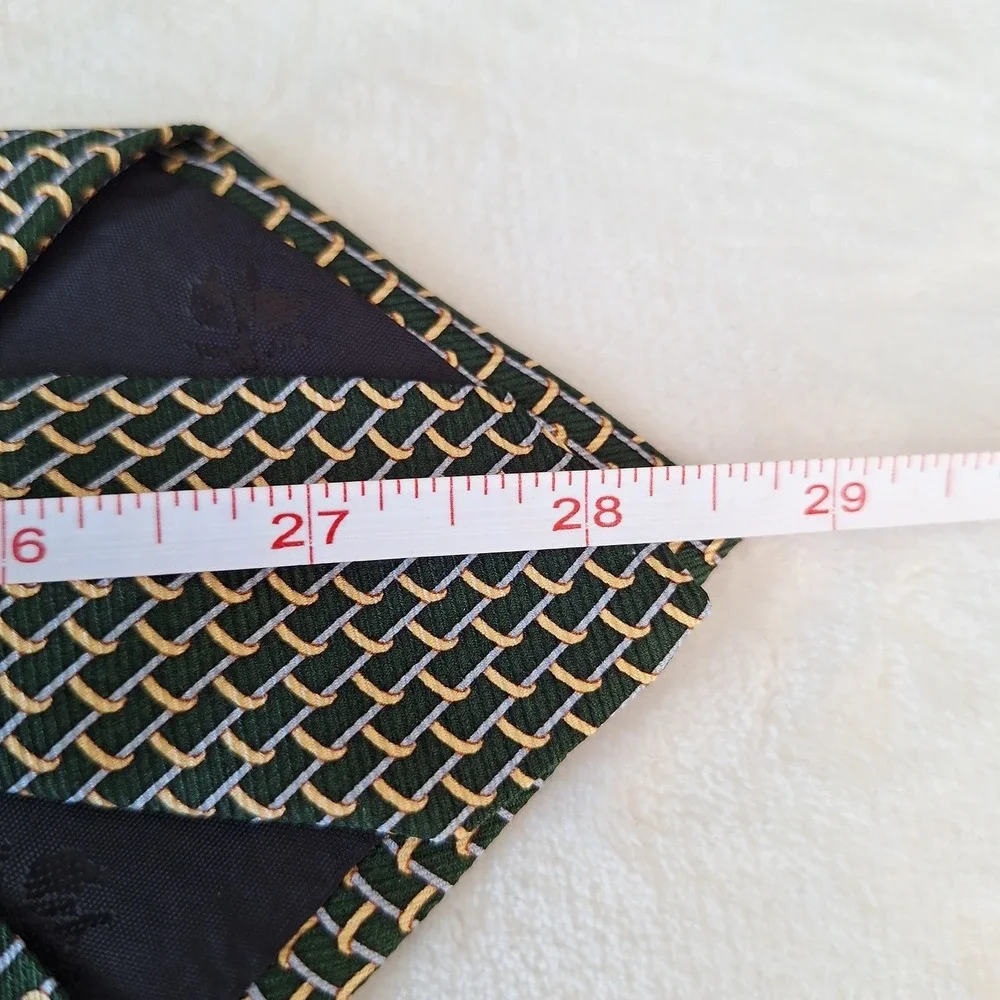 Brooks Brothers 346‎ Green Gold Geometric Tie Preppy Dapper Silk Wedding USA New